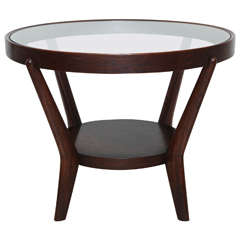 Round Oak and Glass Side Table