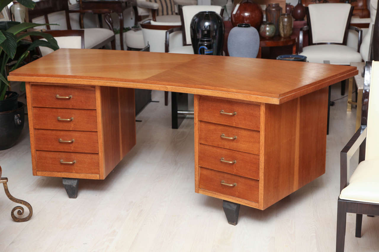 Oak Double Pedestal Desk with Curved Top