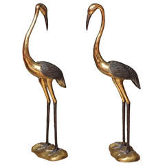 Large Pair of Brass Flamingos or Cranes