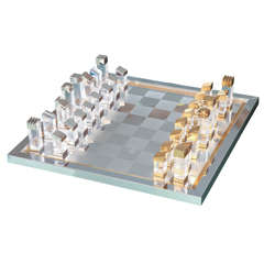 Romeo Rega Chess Set in Lucite, Brass and Chrome