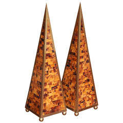 Pair of Faux Tortoiseshell and Brass Obelisks