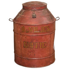 Antique Dutch Red Tole Painted Coffee Tin, Netherlands circa 1850
