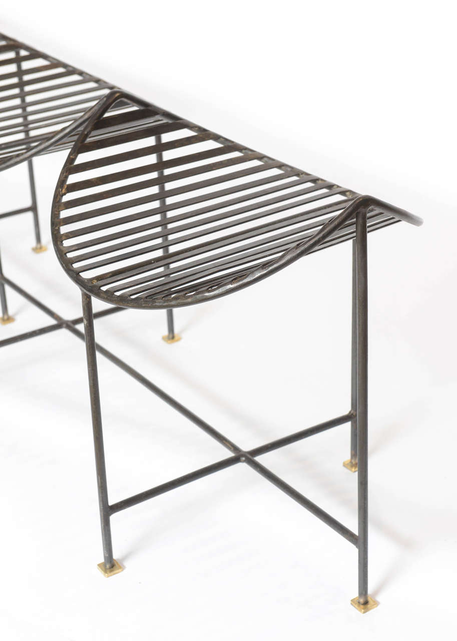 Brass Iron Four-Seat Slatted Bench