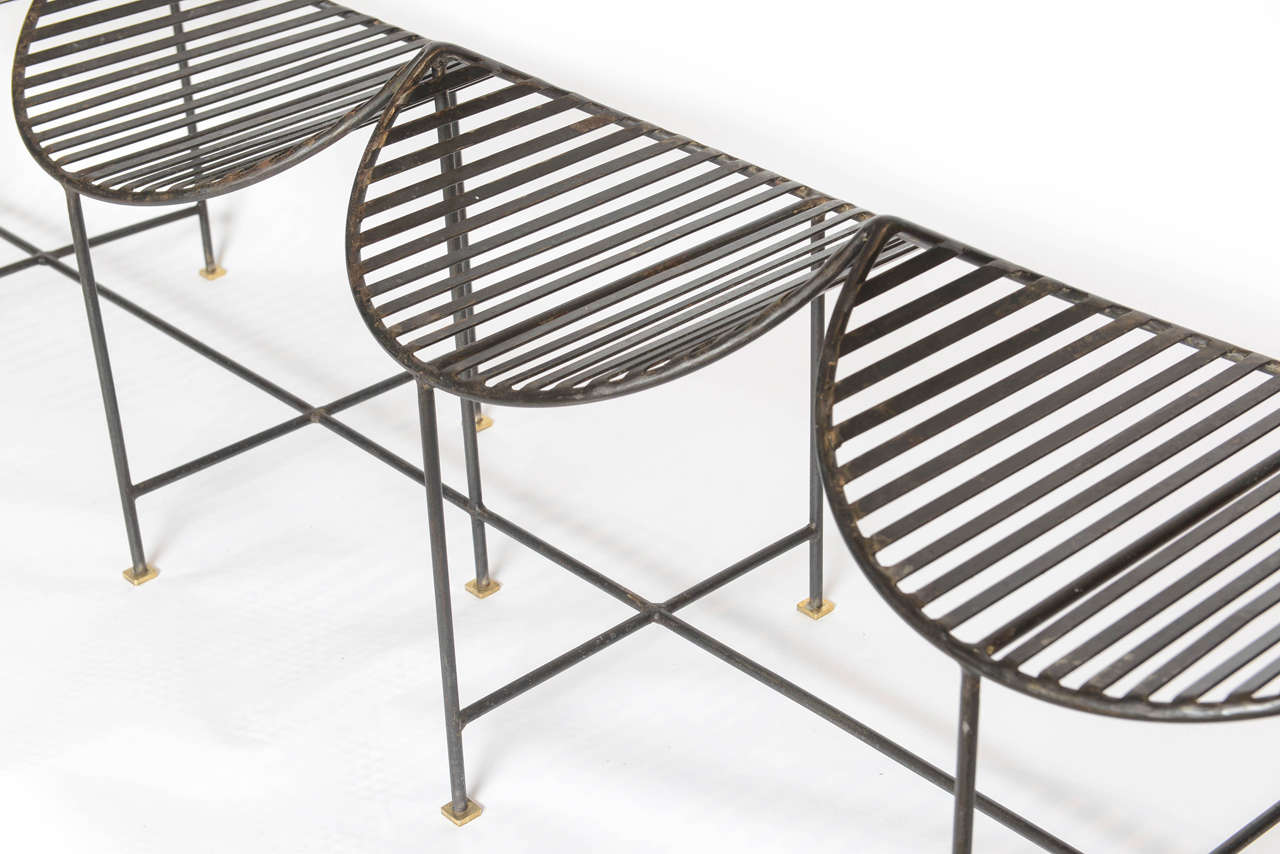 Iron Four-Seat Slatted Bench 1