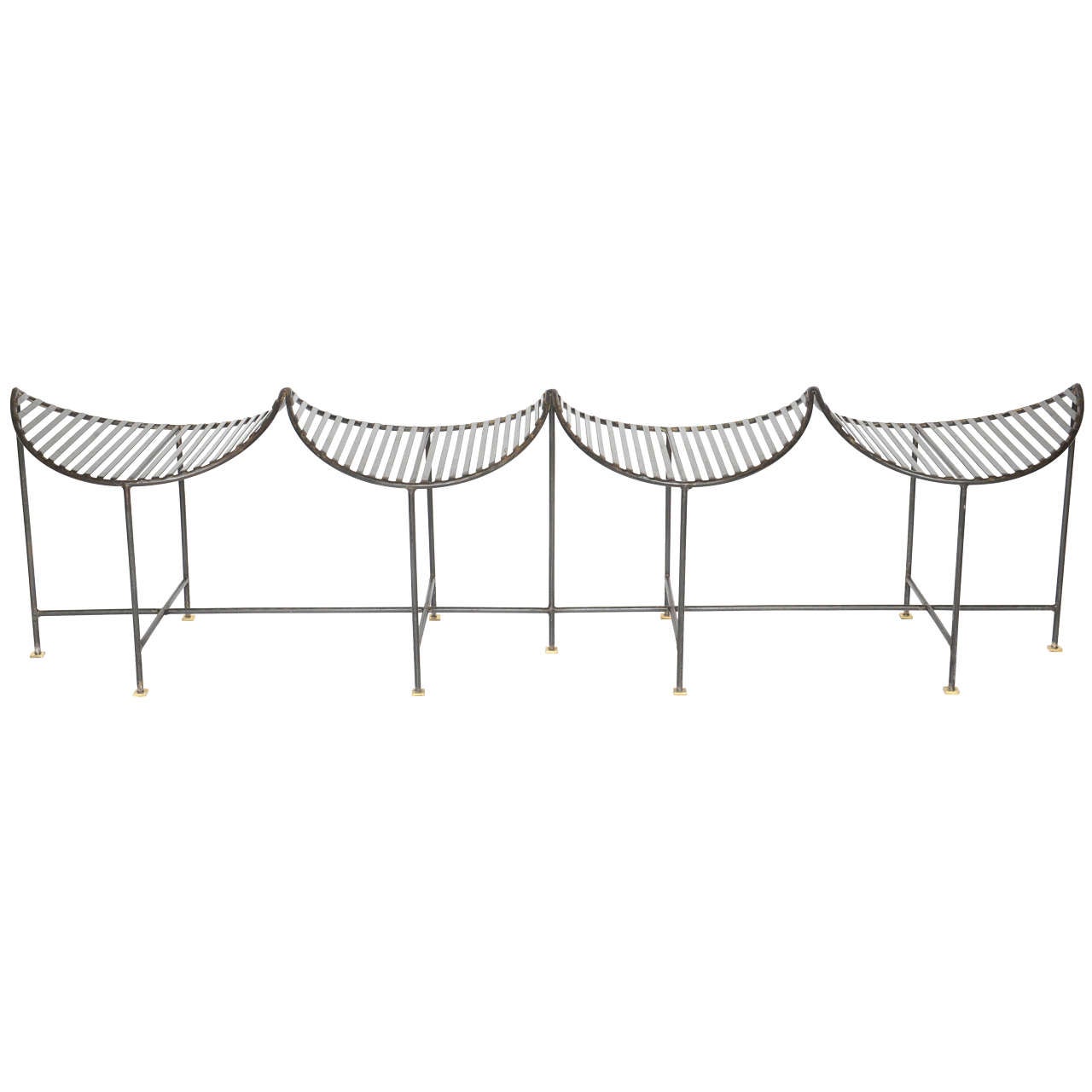 Iron Four-Seat Slatted Bench