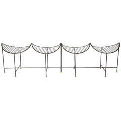 Awesome Four-Seat Slatted Iron and Brass Bench 7