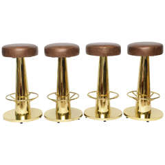 Set of Four Heavy Brass Plated Bar Stools from the Delano Hotel, South Beach