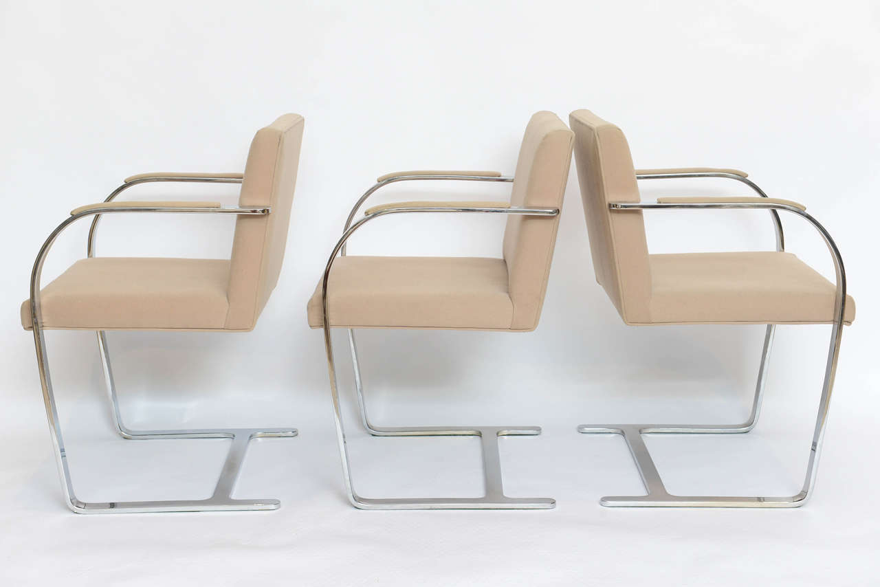 Wool Set of Six Mies Van Der Rohe Flatbar Brno Chairs