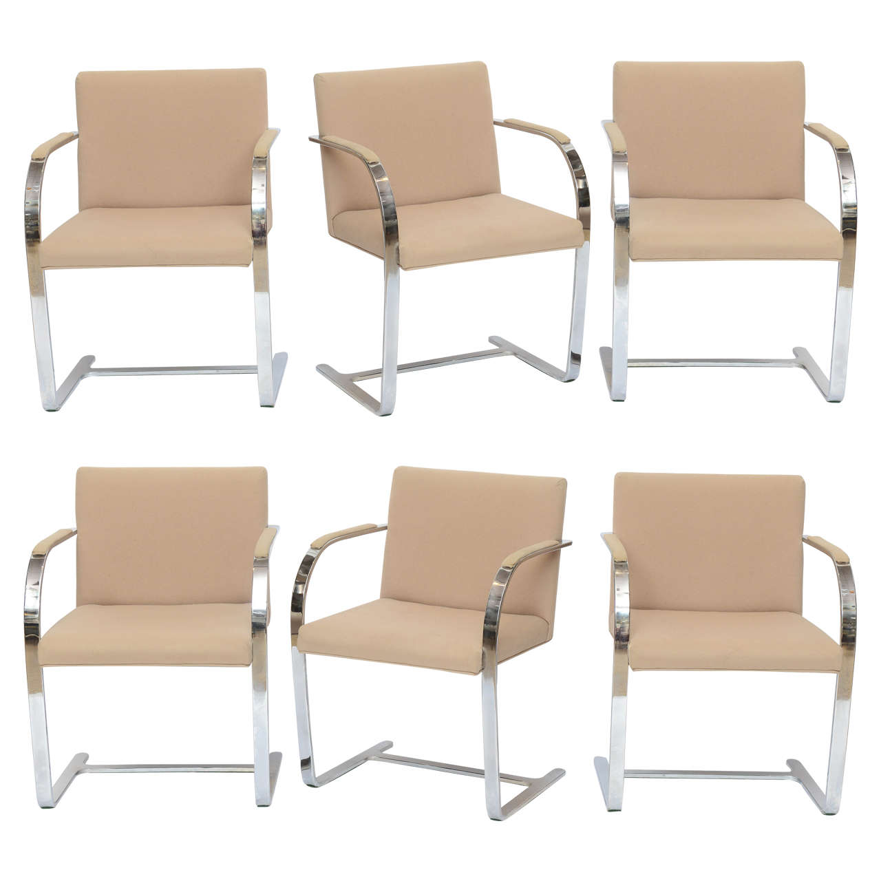 Set of Six Mies Van Der Rohe Flatbar Brno Chairs