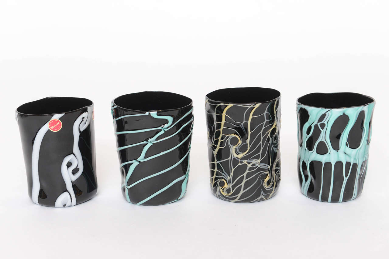Rare Handblown Black Murano Glass Tumblers, Set of Ten In Excellent Condition For Sale In East Hampton, NY