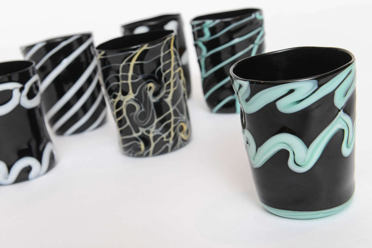 Rare Handblown Black Murano Glass Tumblers, Set of Ten For Sale 4