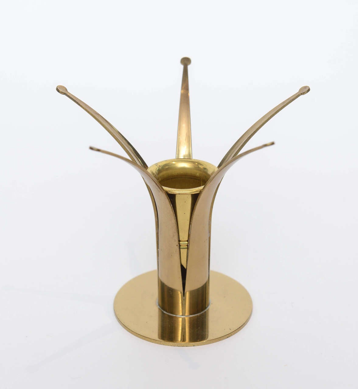 Pair of Swedish Brass Starburst Style Candlesticks In Good Condition For Sale In East Hampton, NY