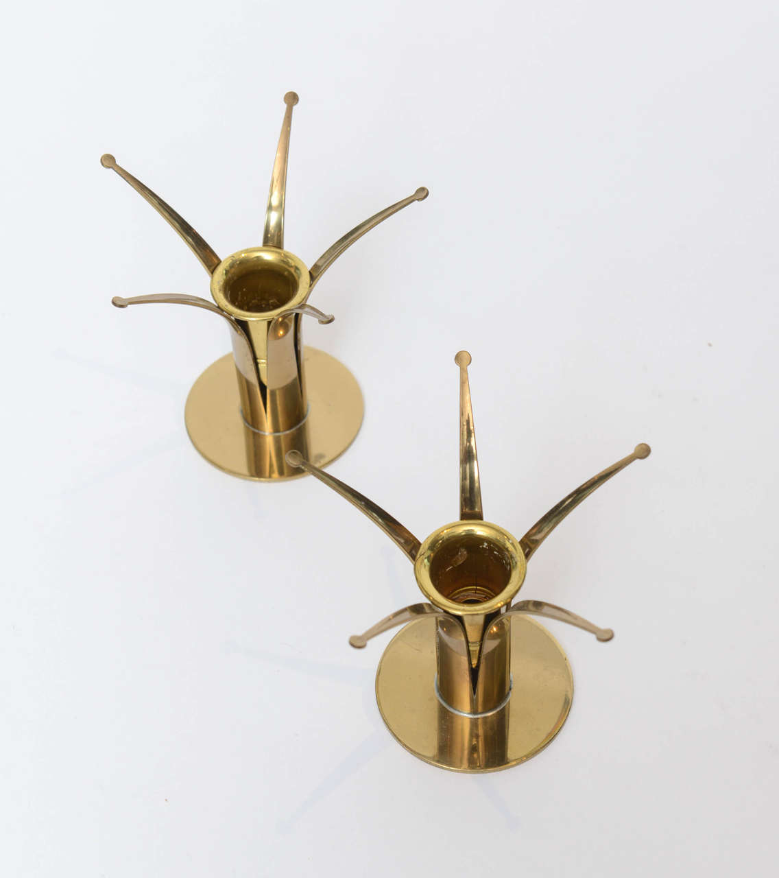 Pair of Swedish Brass Starburst Style Candlesticks For Sale 1