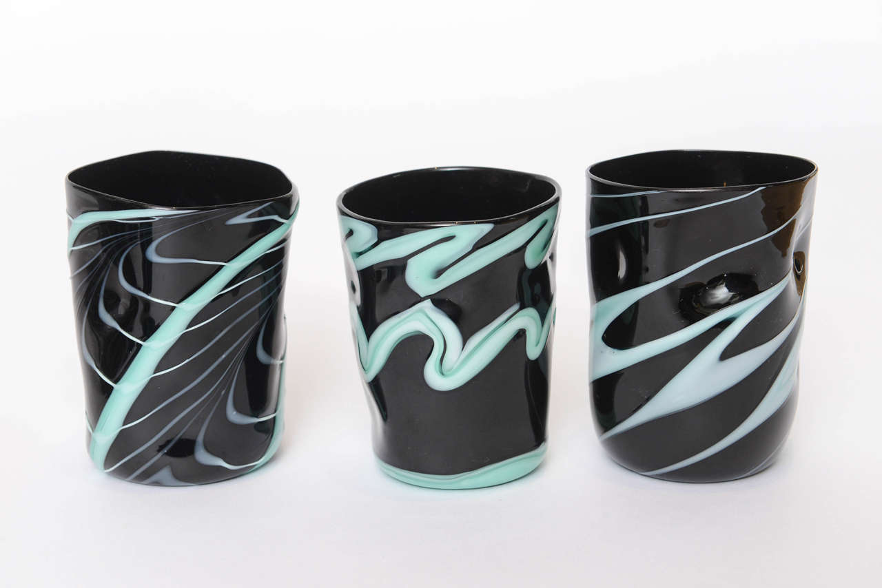 Rare Handblown Black Murano Glass Tumblers, Set of Ten For Sale at 1stDibs black glass tumblers