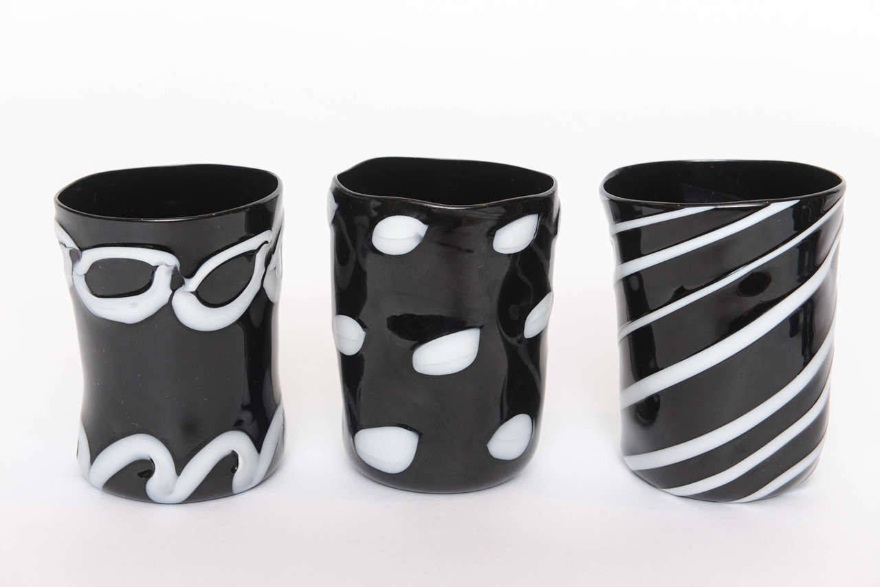 Rare Handblown Black Murano Glass Tumblers, Set of Ten For Sale at