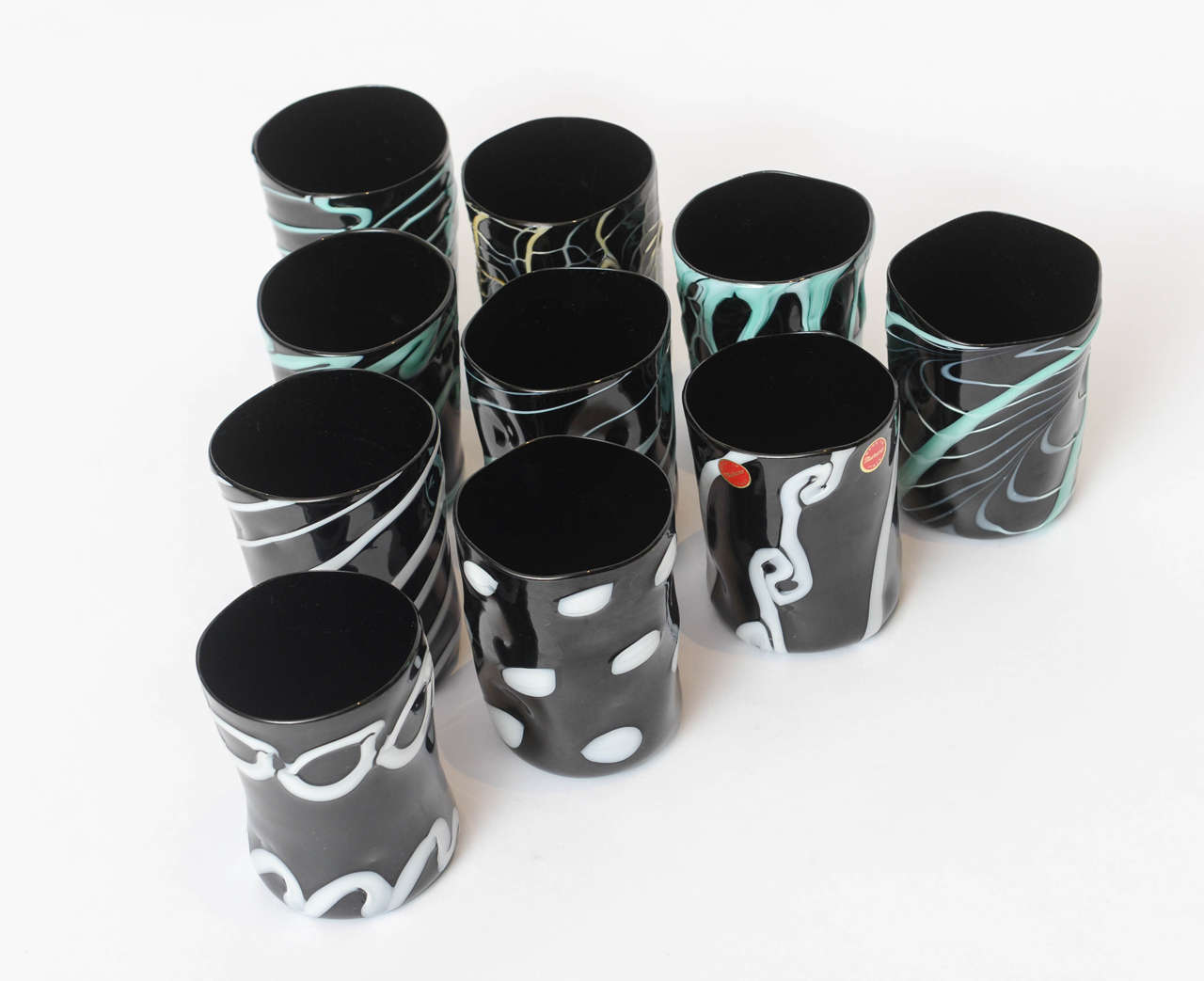 Rare Handblown Black Murano Glass Tumblers, Set of Ten For Sale at