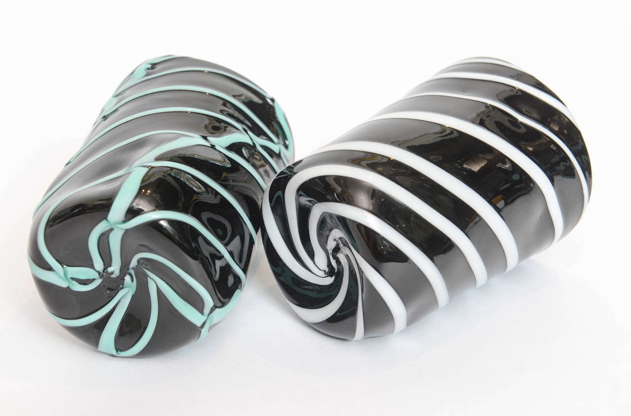 Unique Handblown Black Murano Glass Tumblers, Set of Ten For Sale at