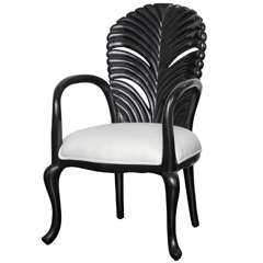 Mid- 20th Century ebonized stylized fan back arm chair