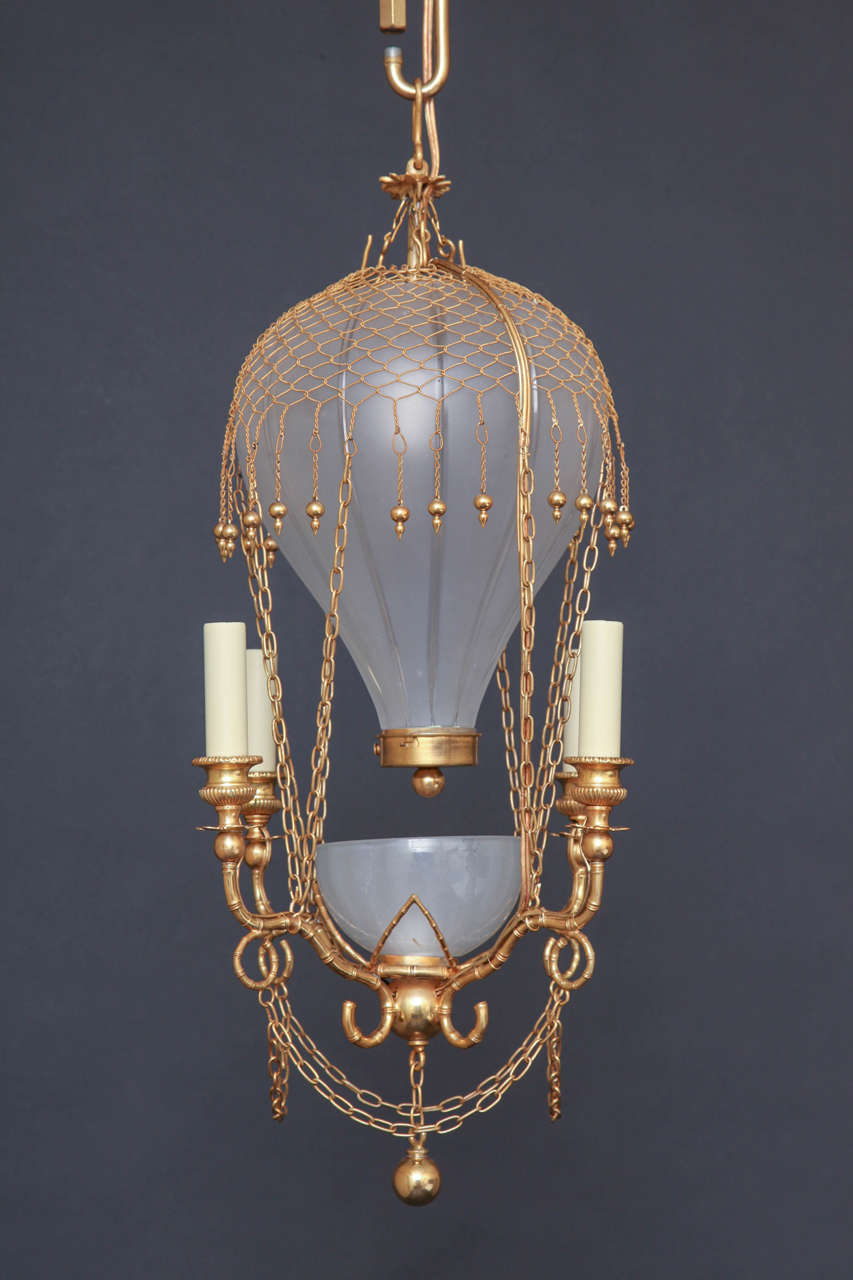 19th Century Gilt Bronze and Frosted Glass Balloon Chandelier