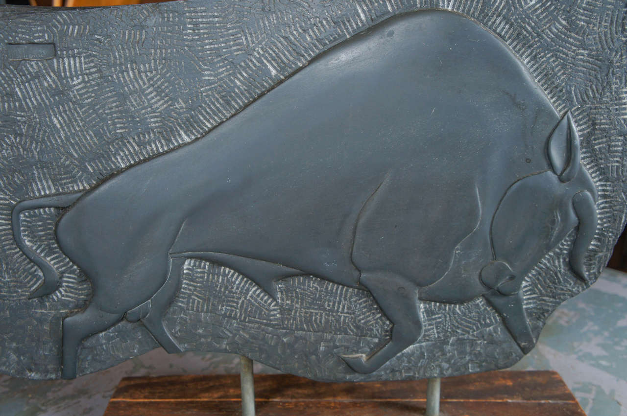 Slate Stone Carved Bull, Williams In Good Condition For Sale In Hudson, NY