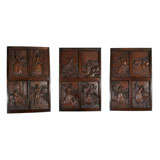 Set of three Oak pannels with images after poems by Robert Burns