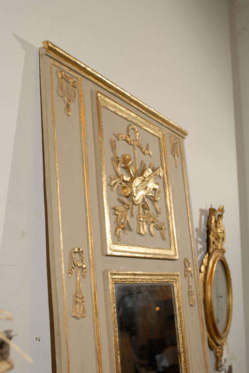 French 1790s Louis XVI Painted and Gilt Trumeau with Liberal Arts Allegory 1