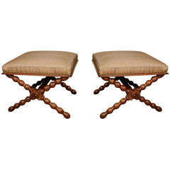 Pair of Bobbin Turned Walnut English Tabouret