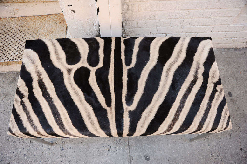 20th Century African Zebra Skin Ottoman with Polished Chrome Legs