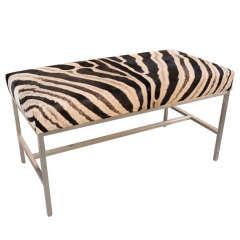 African Zebra Skin Ottoman with Polished Chrome Legs