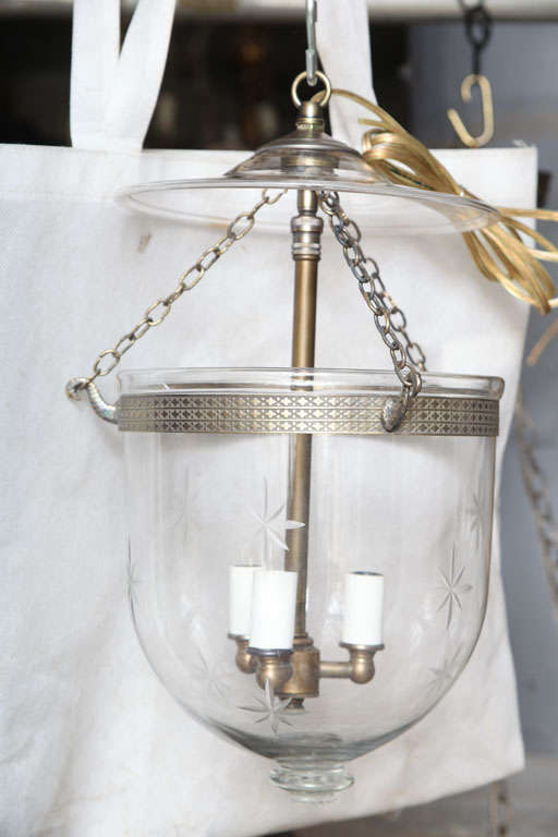 antique glass knob belljar with etchings