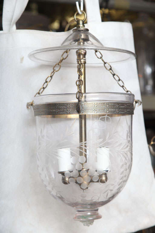 antique glass belljar with etchings