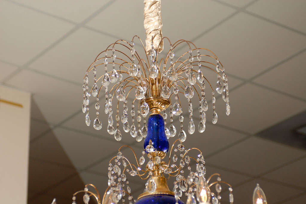 Empire Style Chandelier with Cobalt Blue Stem and 12 Lights