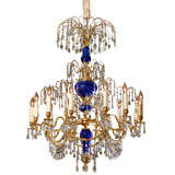 Empire Style Chandelier with Cobalt Blue Stem and 12 Lights