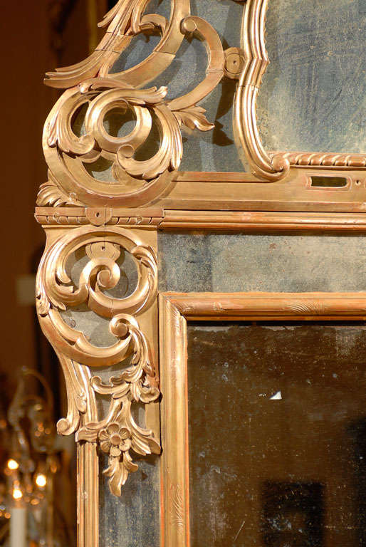 French Regence Style Gilt Wall Mirror with Antiqued Glass 1