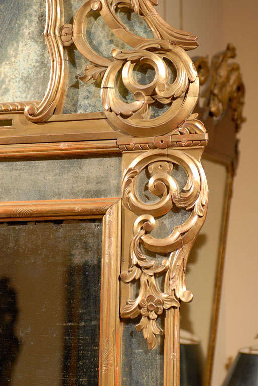 French Regence Style Gilt Wall Mirror with Antiqued Glass 2