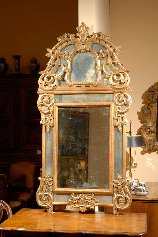 French Regence Style Gilt Wall Mirror with Antiqued Glass 7