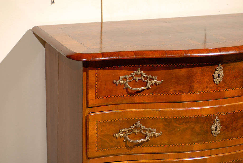 19th Century Serpentine Walnut Commode with Inlay, Continental