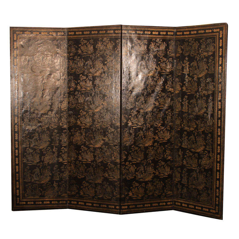 18th century Chinese leather screen For Sale
