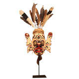 Ceremonial Mask from Borneo with Feathered Headdress