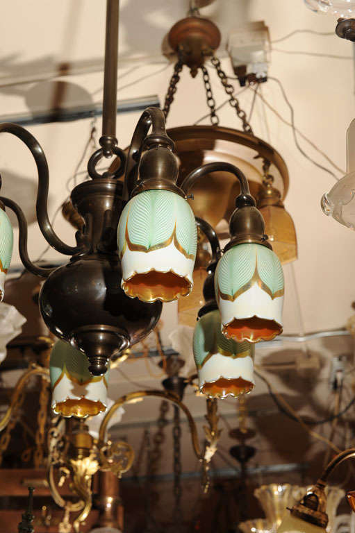 American Six-Arm Chandelier with Pulled Feather Shades