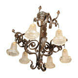 Continental Wrought Iron Six Arm Chandelier
