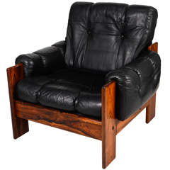Black Leather & Rosewood Chair from Finland