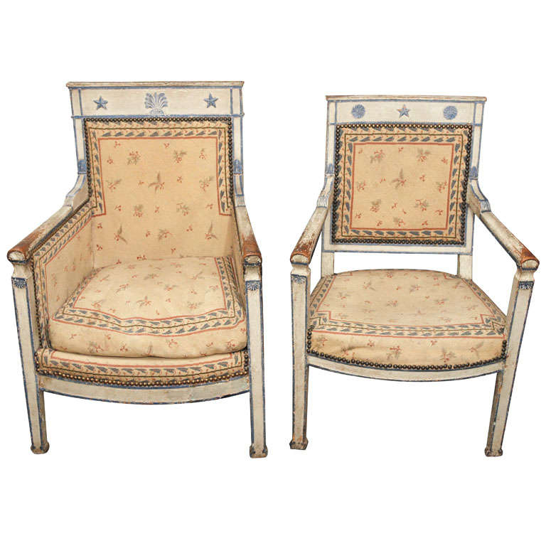 Pair of His and Hers bergere and Fauteuil For Sale