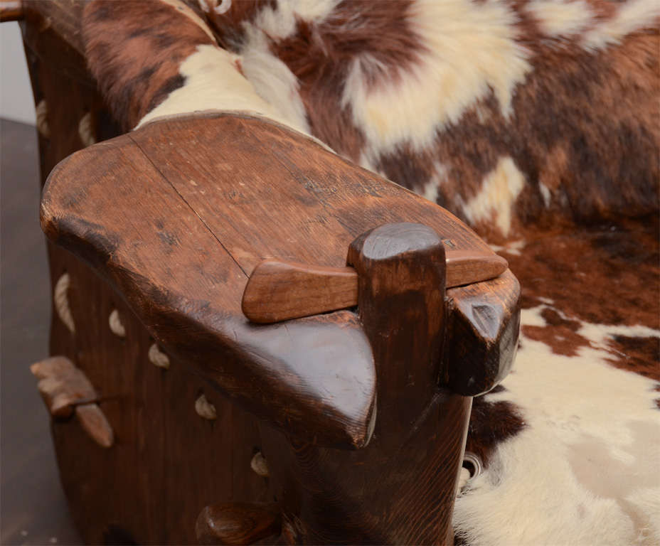 Pair of Pine and Cowhide Armchairs by Georges Charpentier, France, c. 1973 1