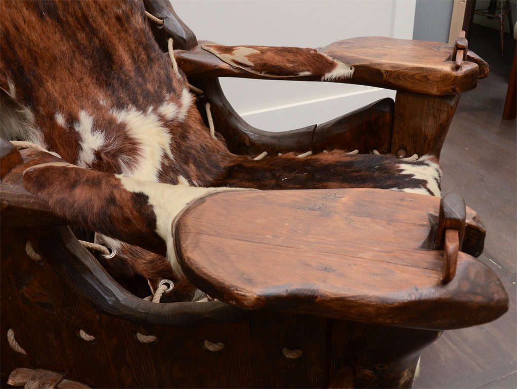 Pair of Pine and Cowhide Armchairs by Georges Charpentier, France, c. 1973 In Excellent Condition In New York City, NY