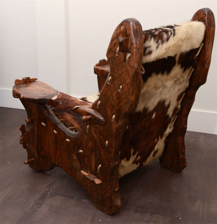 Pair of Pine and Cowhide Armchairs by Georges Charpentier, France, c. 1973 4