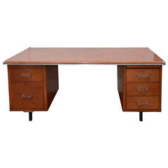 Leather Clad Five Drawer Desk with Metal Trim