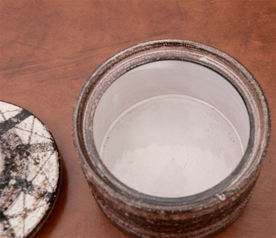 Brown + Cream Ceramic Jar with Lid by Rosenthal Netter In Excellent Condition In New York City, NY