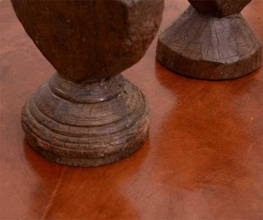 Pair of Rustic Wooden Carved Candlestick Holders 2
