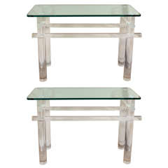 Pair of lucite rod console tables by Charles Hollis Jones